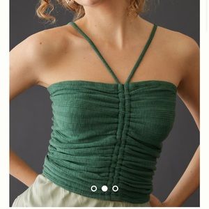 Anthropologie Pilcro Ruched Ribbed Halter Top Holly (Green) Size Small
